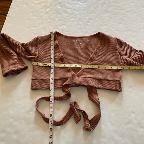 Set Active Wrap Top Women Size Medium Crop Shirt Thermal Rust Orange Long Sleeve - Picture 7 of 8